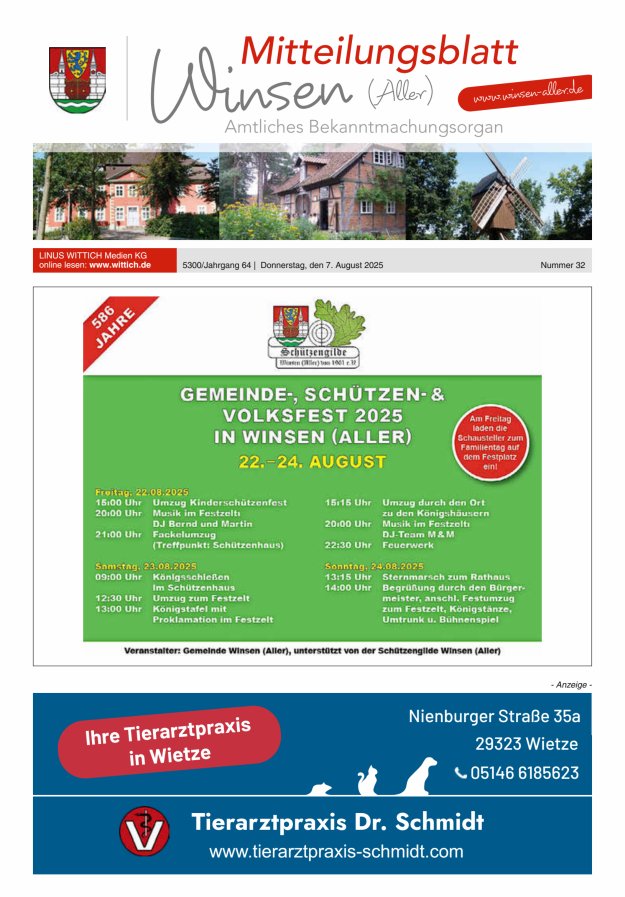 Mitteilungsblatt der Gemeinde Winsen Titelblatt 32/2025