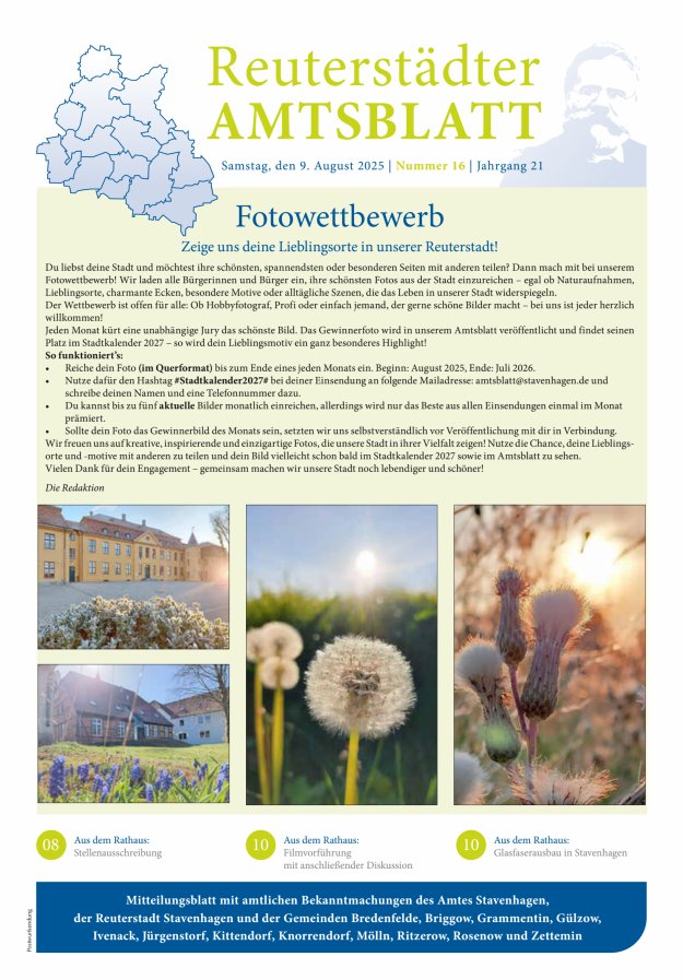 Reuterstädter Amtsblatt Titelblatt 16/2025