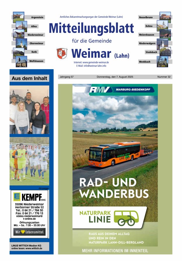 Mitteilungsblatt für die Gemeinde Weimar Titelblatt 32/2025