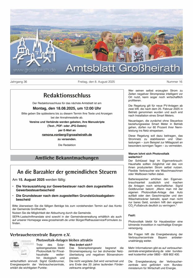 Amtsblatt Großheirath Titelblatt 16/2025