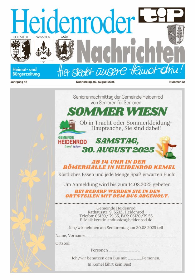 "tip" Heidenroder Nachrichten Titelblatt 32/2025
