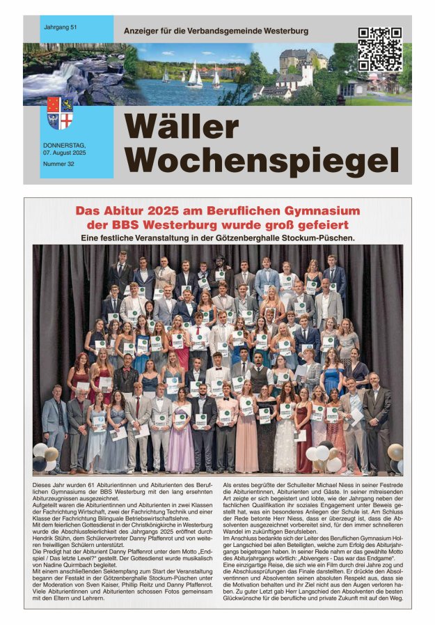 Wäller Wochenspiegel - Anzeiger für die Verbandsgemeinde Westerburg Titelblatt 32/2025