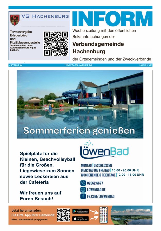 INFORM - Wochenzeitung der Verbandsgemeinde Hachenburg Titelblatt 32/2025