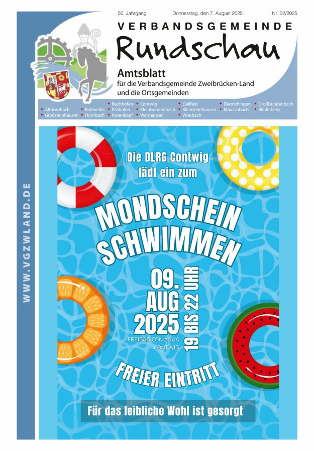 Verbandsgemeinde Rundschau Zweibrücken-Land Titelblatt 32/2025