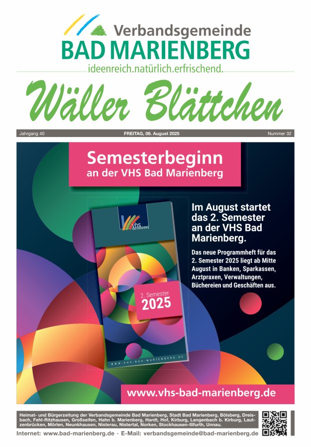 Wäller Blättchen - Verbandsgemeinde Bad Marienberg Titelblatt 32/2025