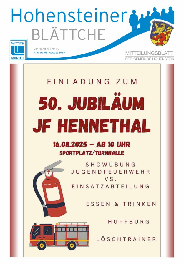 Hohensteiner Blättche Titelblatt 32/2025