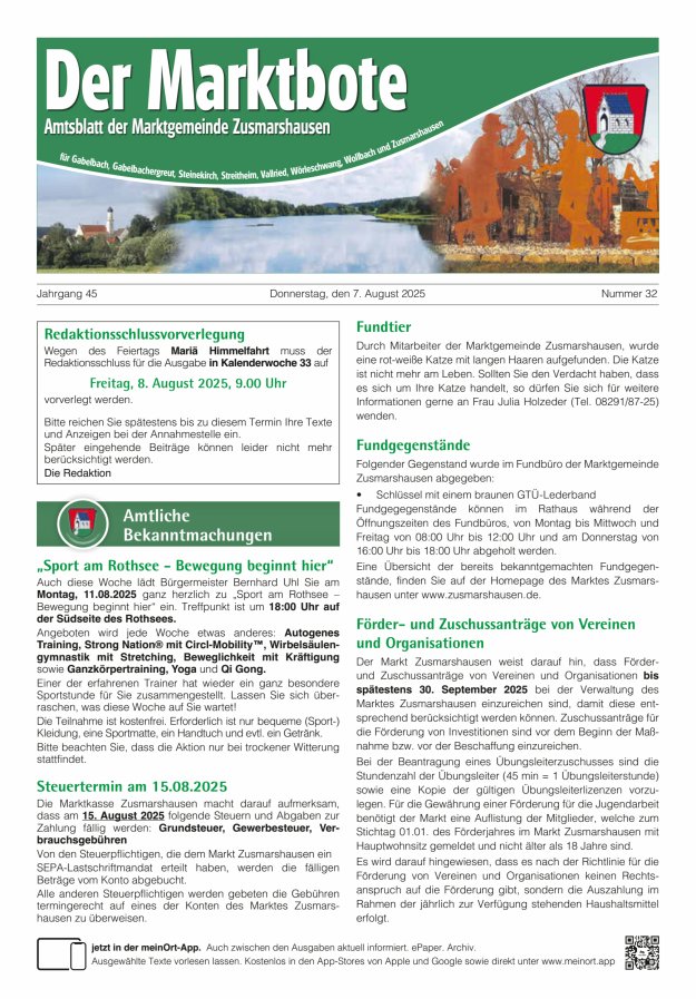 Zusmarshausen - Der Marktbote Titelblatt 32/2025