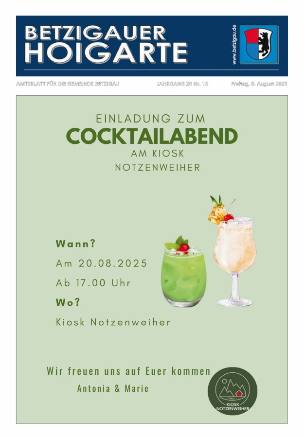Betzigauer Hoigarte Amtsblatt der Gemeinde Betzigau Titelblatt 16/2025