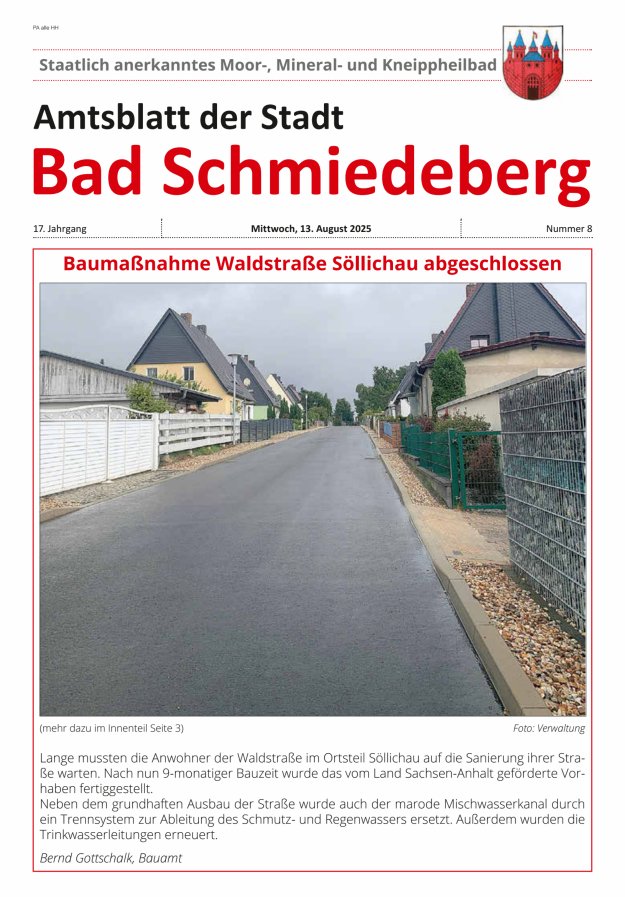 Amtsblatt der Stadt Bad Schmiedeberg Titelblatt 08/2025
