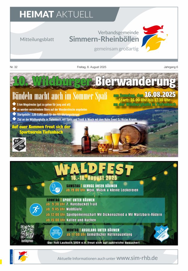 Heimat Aktuell - Mitteilungsbl der VG Simmern-Rheinböllen Ausg Simmern Titelblatt 32/2025