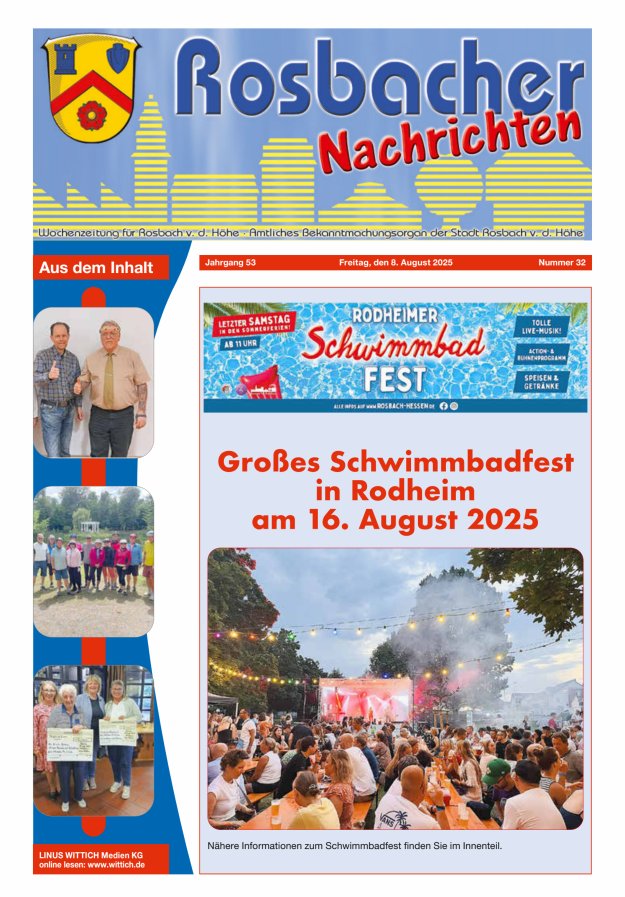 Rosbacher Nachrichten Titelblatt 32/2025