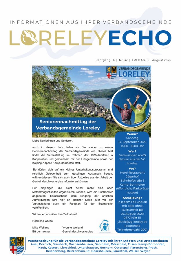 Loreley-Echo - Mitteilungsblatt der Verbandsgemeinde Loreley Titelblatt 32/2025