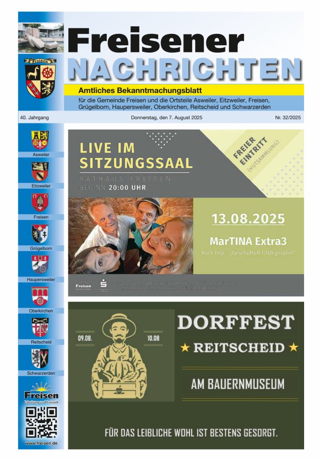 Freisener Nachrichten Titelblatt 32/2025