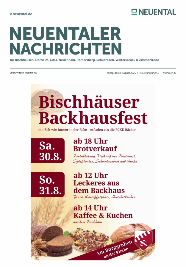 Neuentaler Nachrichten Titelblatt 32/2025