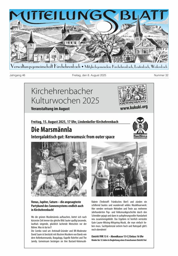 Mitteilungsblatt Verwaltungsgemeinschaft Kirchehrenbach Titelblatt 32/2025