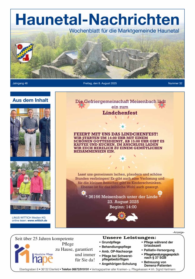 Haunetal-Nachrichten Titelblatt 32/2025