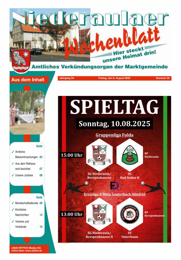 Niederaulaer Wochenblatt Titelblatt 32/2025