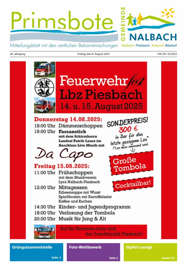 Primsbote Gemeinde Nalbach Titelblatt 32/2025