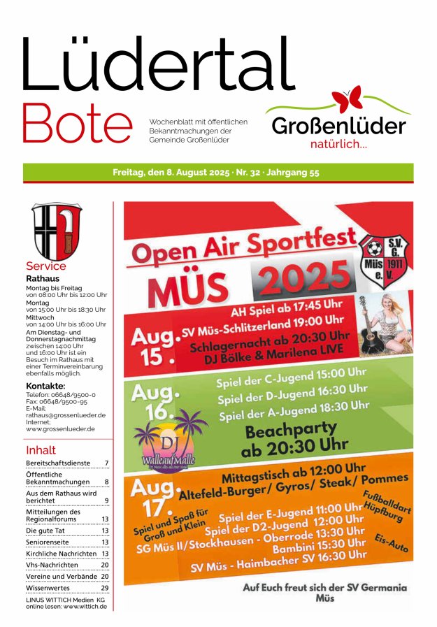 Wochenblatt mit öffentlichen Bekanntmachungen der Gemeinde Großenlüder Titelblatt 32/2025