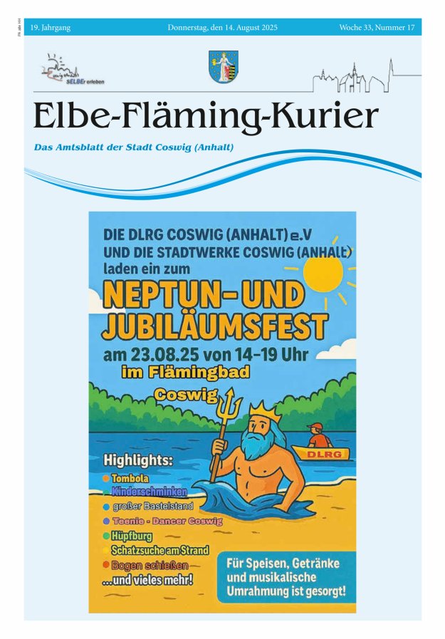 Elbe-Fläming-Kurier Das Amtsblatt der Stadt Coswig (Anhalt) Titelblatt 17/2025