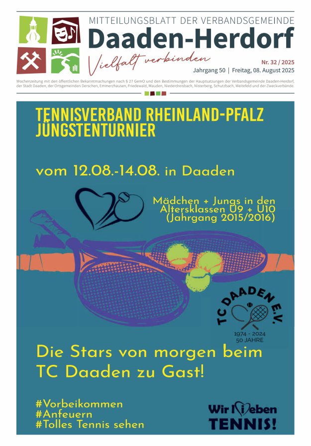 Mitteilungsblatt der Verbandsgemeinde Daaden-Herdorf Titelblatt 32/2025