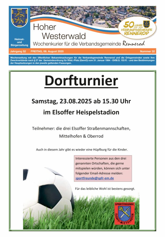 Hoher Westerwald - Wochenkurier für die Verbandsgemeinde Rennerod Titelblatt 32/2025