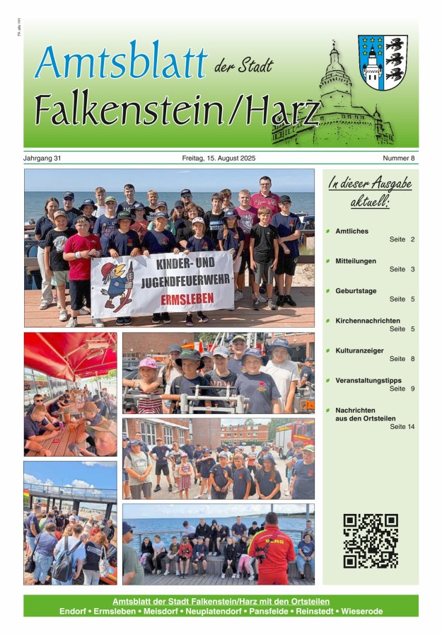 Amtsblatt der Stadt Falkenstein/Harz Titelblatt 08/2025