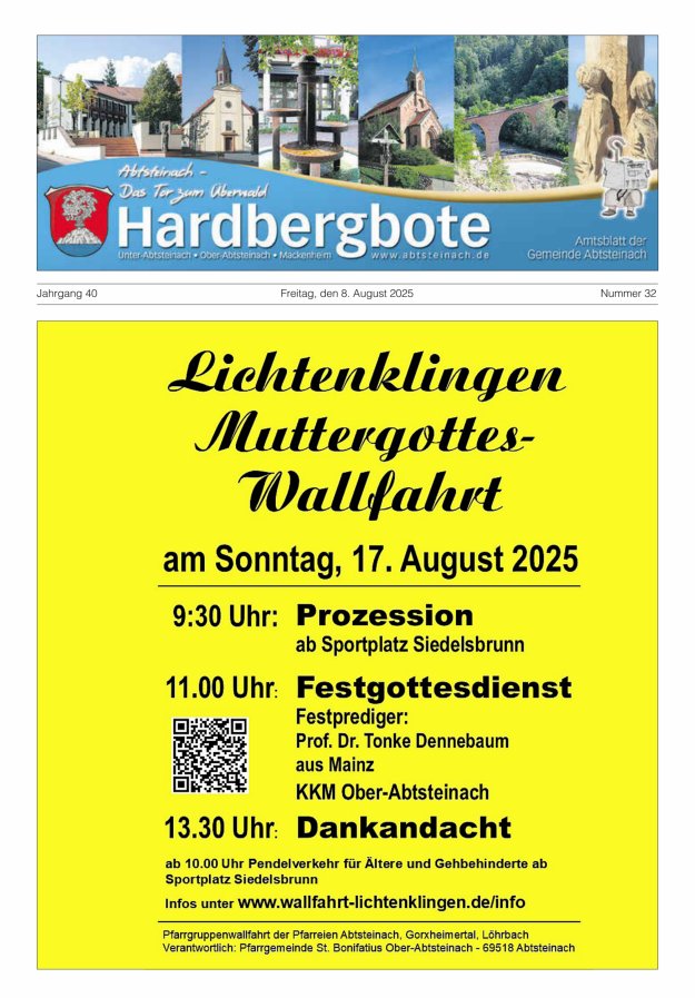 Hardbergbote - Mitteilungsblatt der Gemeinde Abtsteinach Titelblatt 32/2025