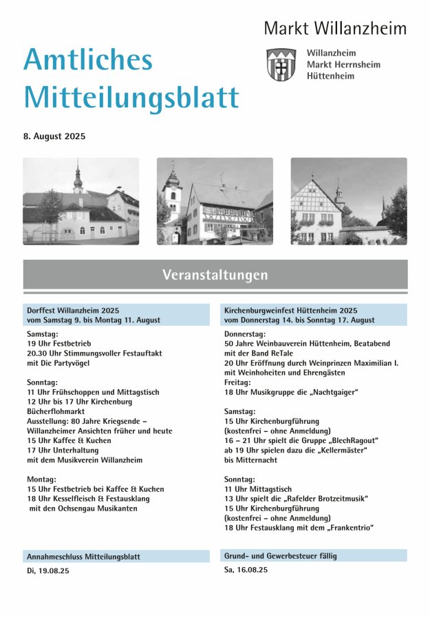 Amtliches Mitteilungsblatt des Marktes Willanzheim Titelblatt 16/2025