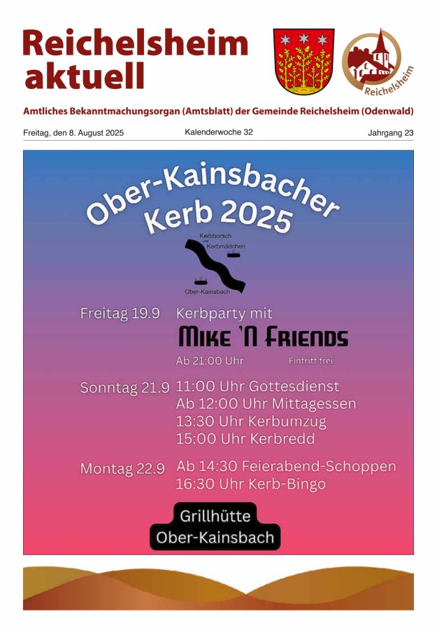 Reichelsheim aktuell - Amtsblatt der Gemeinde Reichelsheim(Odenwald) Titelblatt 32/2025