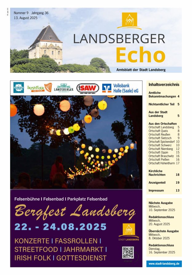 Landsberger Echo – Amtsblatt der Stadt Landsberg Titelblatt 09/2025