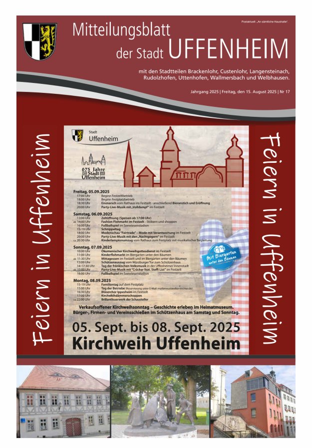 Mitteilungsblatt der Stadt Uffenheim Titelblatt 17/2025
