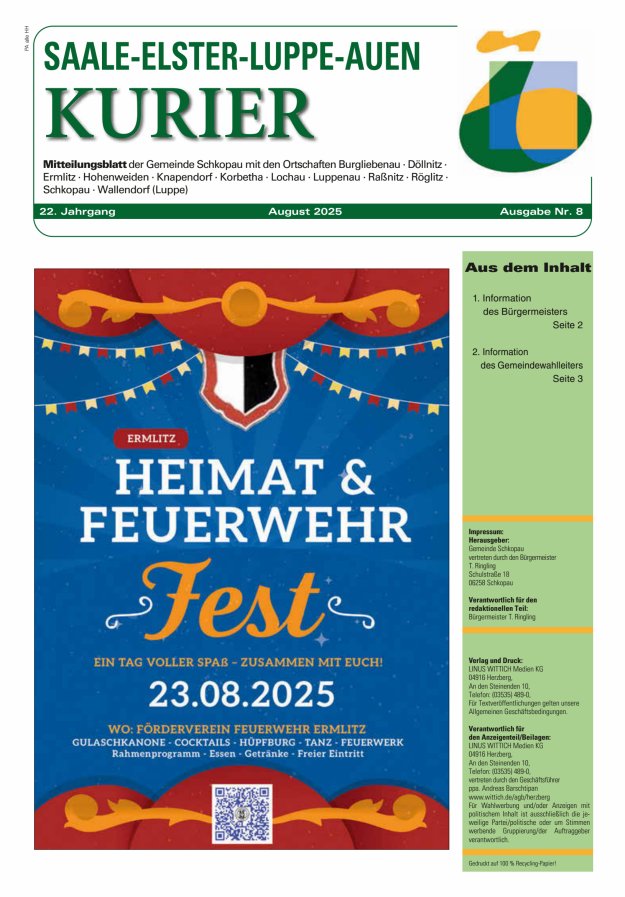Saale-Elster-Luppe-Auen-Kurier Titelblatt 08/2025