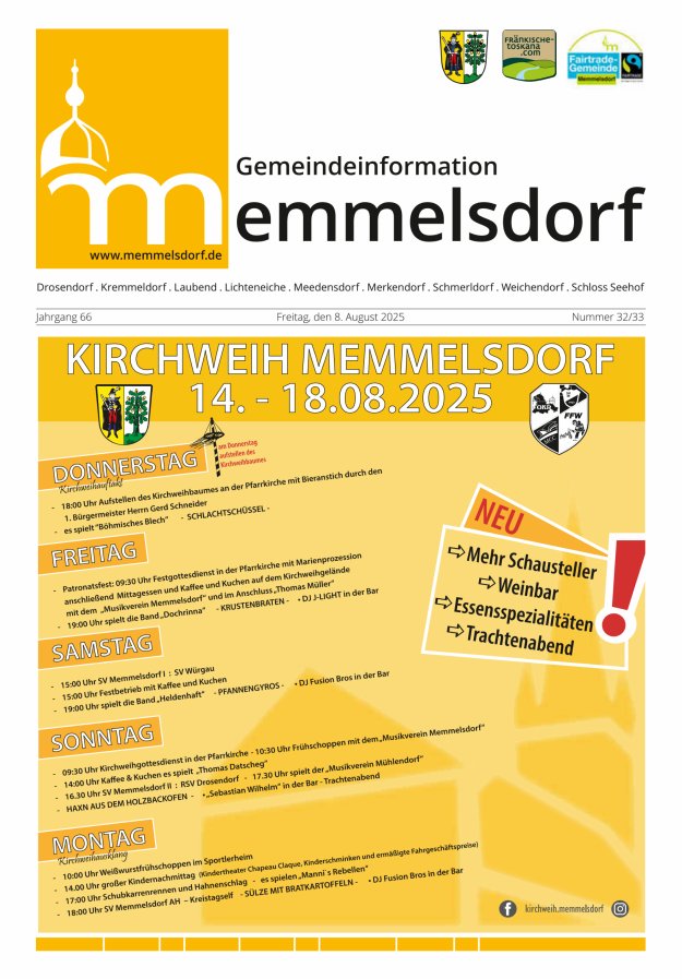 Mitteilungsblatt der Gemeinde Memmelsdorf Titelblatt 32/2025