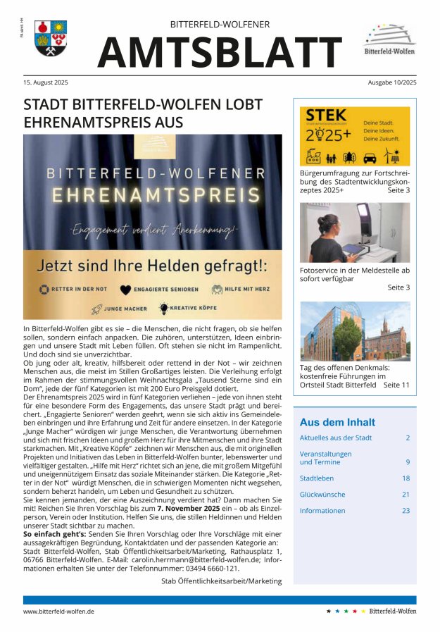 Bitterfeld-Wolfener Amtsblatt Titelblatt 10/2025