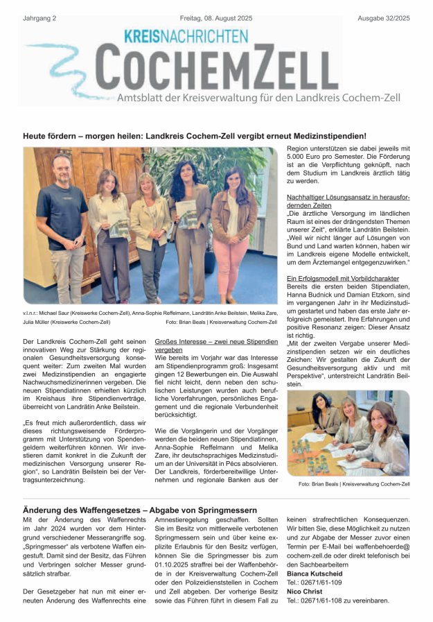 Kreisnachrichten Cochem-Zell Titelblatt 32/2025