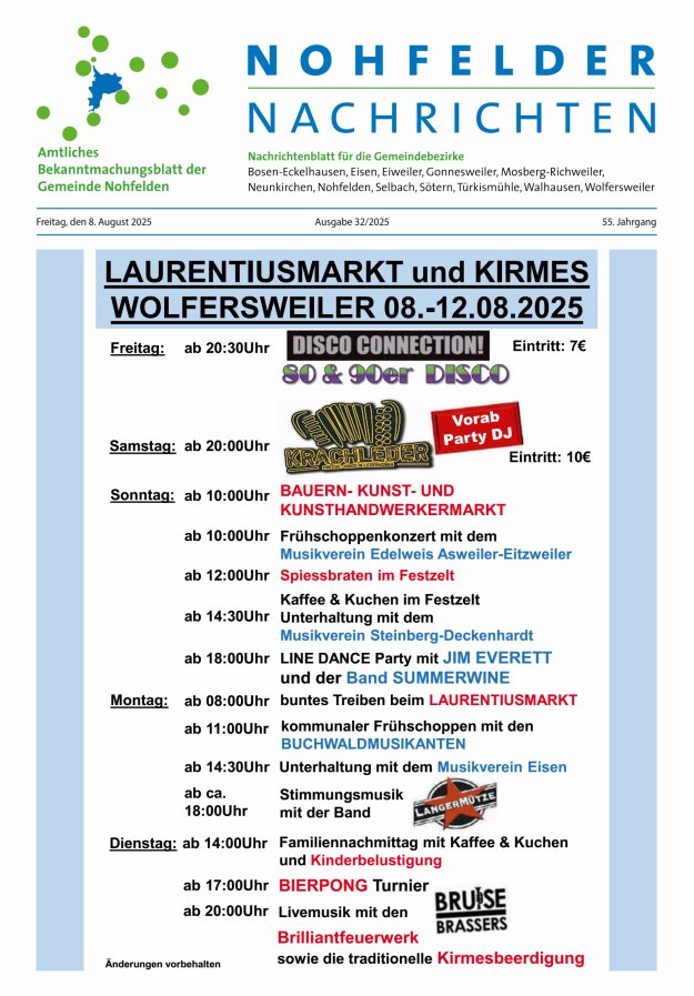 Nohfelder Nachrichten Titelblatt 32/2025