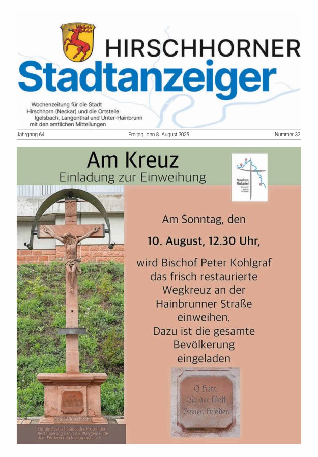 Hirschhorner Stadtanzeiger Titelblatt 32/2025
