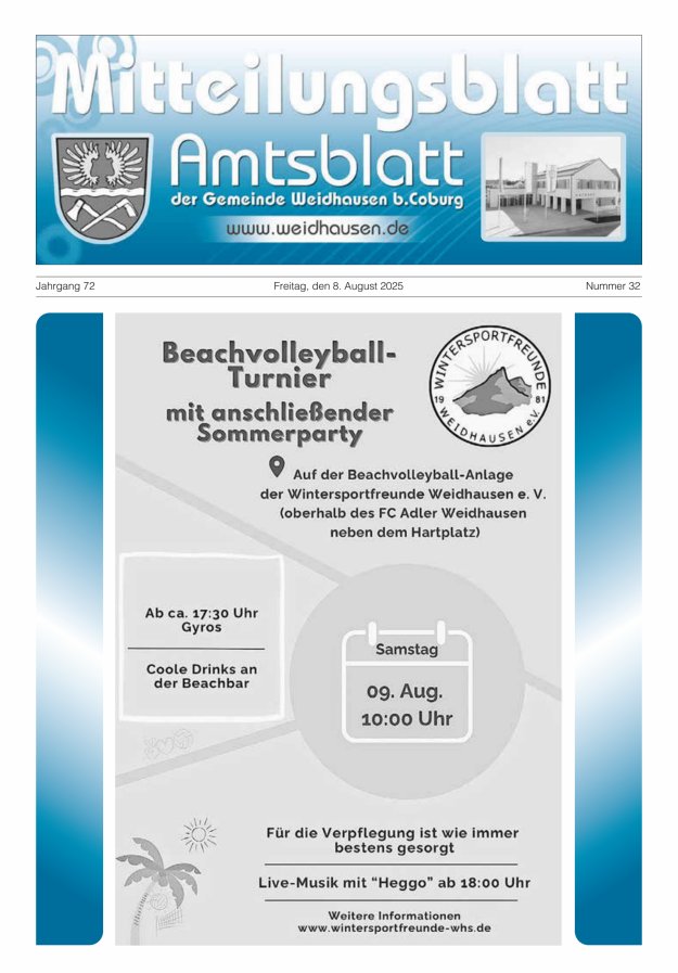 Mitteilungsblatt - Amtsblatt der Gemeinde Weidhausen b Coburg Titelblatt 32/2025