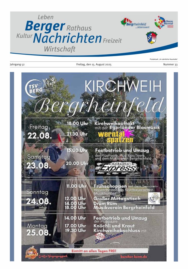 Berger Nachrichten, Bergrheinfeld Titelblatt 33/2025