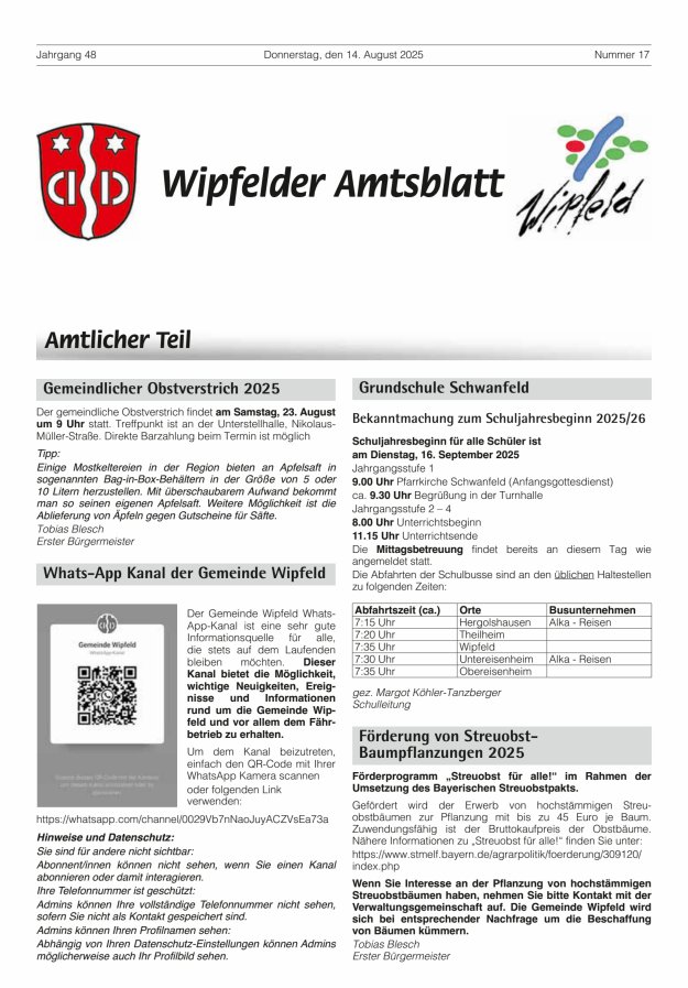Wipfelder Amtsblatt Titelblatt 17/2025