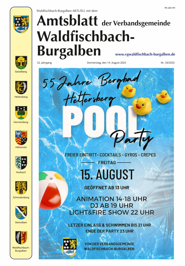 Amtsblatt der Verbandsgemeinde Waldfischbach-Burgalben Titelblatt 33/2025