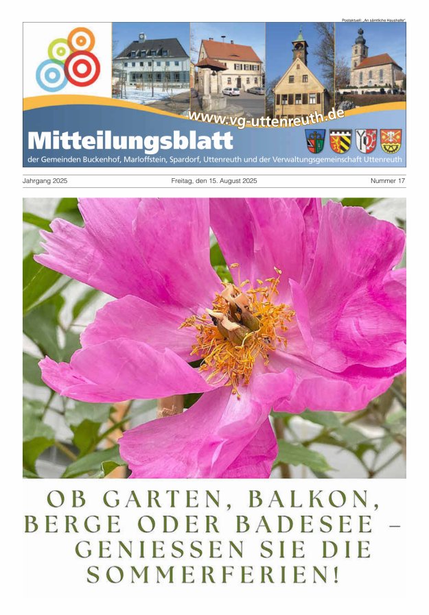 Mitteilungsblatt der Verwaltungsgemeinschaft Uttenreuth Titelblatt 17/2025
