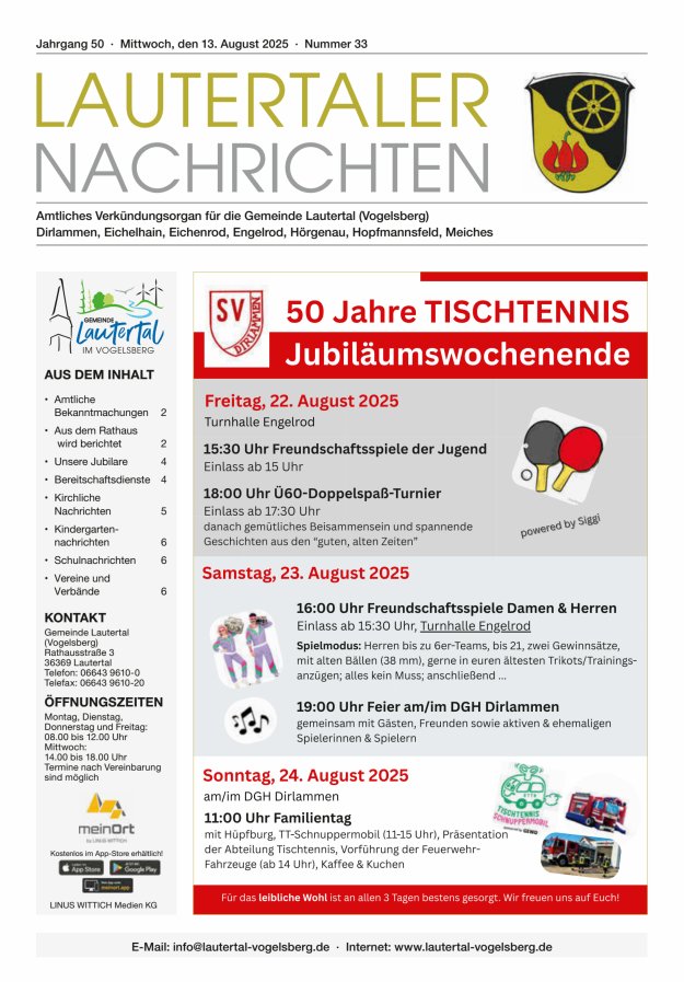 Lautertaler Nachrichten Titelblatt 33/2025