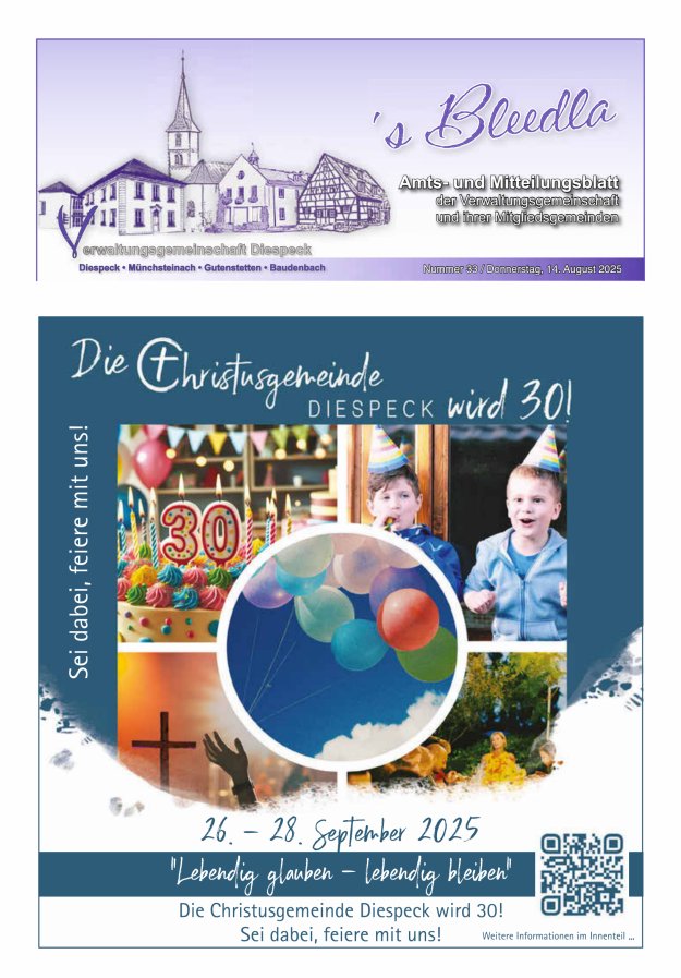 Amts- und Mitteilungsblatt VGem Diespeck Titelblatt 33/2025