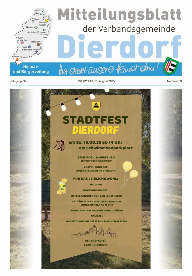 Mitteilungsblatt der Verbandsgemeinde Dierdorf Titelblatt 33/2025