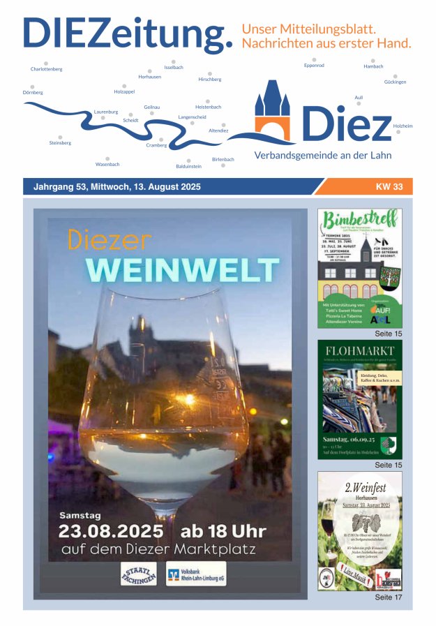 Mitteilungsblatt der Verbandsgemeinde Diez und der Ortsgemeinden Titelblatt 33/2025