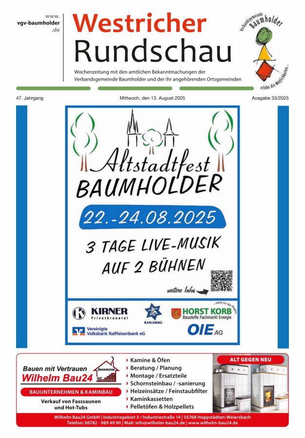 Westricher Rundschau VG Baumholder Titelblatt 33/2025