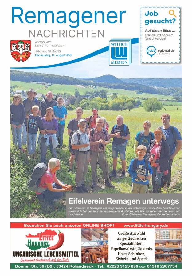 Remagener Nachrichten Titelblatt 33/2025