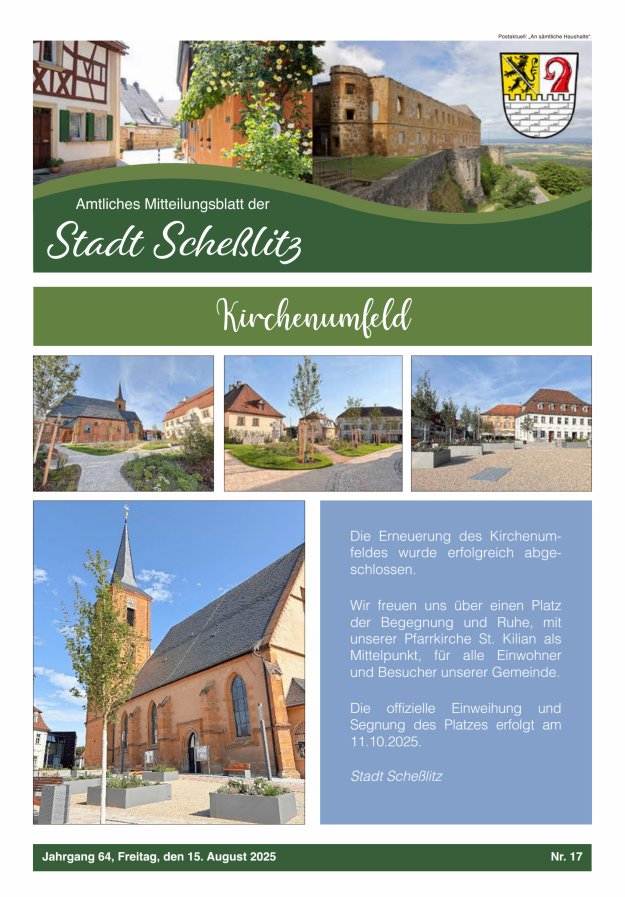 Scheßlitzer Anzeiger - Amtliches Mitteilungsblatt der Stadt Scheßlitz Titelblatt 17/2025